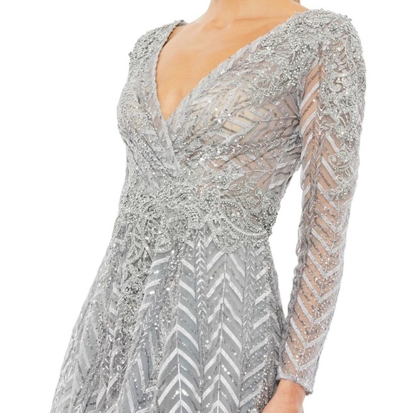 Mac Duggal 20189 NWT EMBELLISHED ILLUSION LONG SLEEVE WRAP OVER A LINE GOWN - Picture 4 of 16